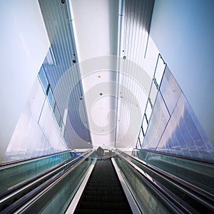 Moving escalator in modern building