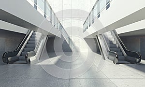 Moving escalator and modern office building