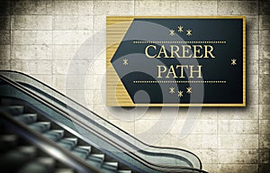Moving escalator stairs with career path
