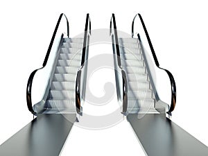 Moving escalator stairs isolated on white