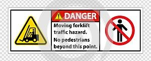 Moving forklift traffic hazard,No pedestrians beyond this point,Symbol Sign Isolate on transparent Background,Vector Illustration