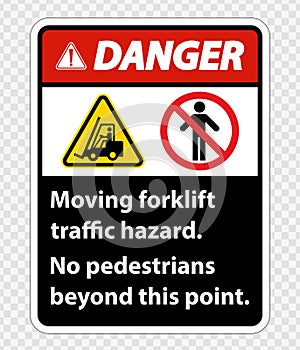 Moving forklift traffic hazard,No pedestrians beyond this point,Symbol Sign Isolate on transparent Background,Vector Illustration