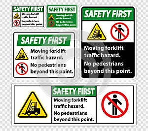 Moving forklift traffic hazard,No pedestrians beyond this point,Symbol Sign Isolate on transparent Background,Vector Illustration