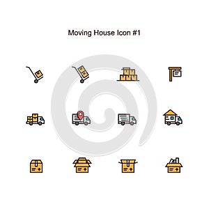 Moving house and relocation icon set design. simple clean colored illustration
