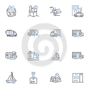 Moving line icons collection. Relocation, Packing, Loading, Unpacking, Moving truck, Transportation, Movers vector and