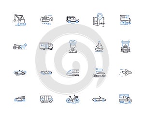 Moving line icons collection. Relocation, Transport, Transition, Migration, Pack, Unpack, Change vector and linear