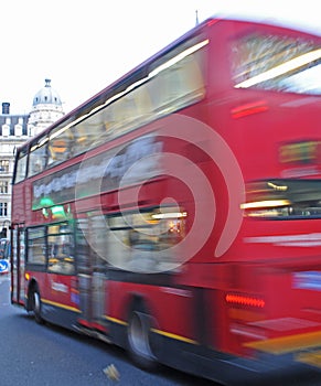 A moving London bus.