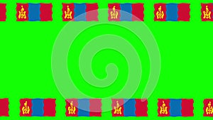 Moving Mongolia flags decorative frame on green screen background