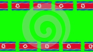 Moving North Korea flags decorative frame on green screen background