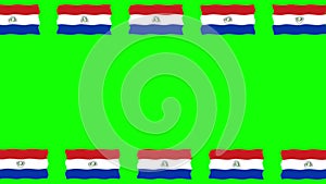 Moving Paraguay flags decorative frame on green screen background