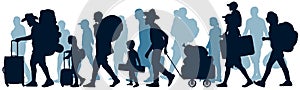 Moving people. Crowd human emigration. Silhouette vector illustration photo