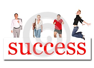 Moving people to success word board collage