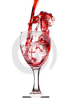 Moving red wine Splash two glass over a white background