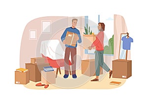 Moving relocation cartoon people packing things