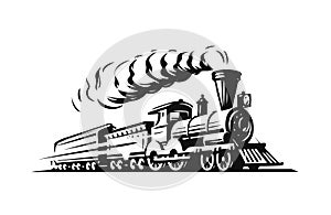Toccante vapore locomotiva. antico il treno simbolo O vettore illustrazioni 