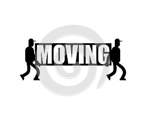 Moving service logo Delivery sign. Two Movers. Porters carry symbol. Loader mover man holding.