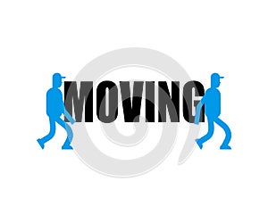 Moving service logo Delivery sign. Two Movers. Porters carry symbol. Loader mover man holding.