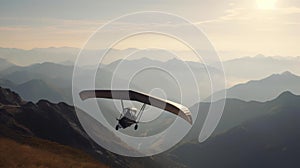 A moving shot of a person hang gliding over a mountain range created with Generative AI