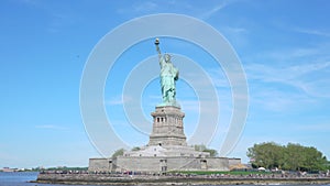 Moving shot of Statue of Liberty in New York