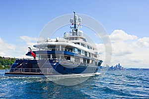 Mega yacht at slow speed in Seattle photo