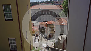 Moving staircase Monte dos Judeus ascends to top of hill in Porto, Portugal. Escadas Monte dos Judeus mechanised