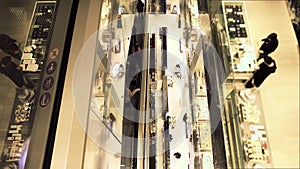 Moving staircases in a modern shopping mall, view from above