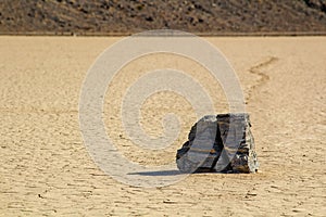 Moving Stones at the Playa Racetrack in Death Valley California with a depth of field