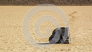 Moving Stones at the Playa Racetrack in Death Valley California with a depth of field