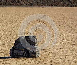 Moving Stones at the Playa Racetrack in Death Valley California with a depth of field