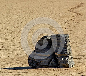 Moving Stones at the Playa Racetrack in Death Valley California with a depth of field