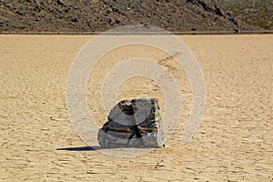 Moving Stones at the Playa Racetrack in Death Valley California with a depth of field