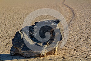 Moving Stones at the Racetrack Playa in Death Valley California with a depth of field