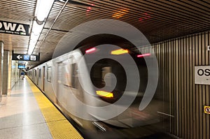 Moving subway train