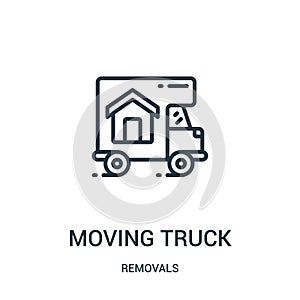moving truck icon vector from removals collection. Thin line moving truck outline icon vector illustration. Linear symbol for use
