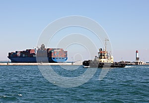 Moving tugboat
