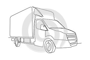 Moving van continuous one line drawing. Hand drawn line art