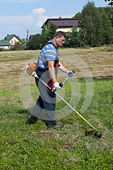 Mowing grass