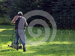 Mowing grass