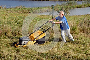 Mowing grass