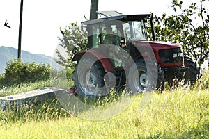 Mowing grass