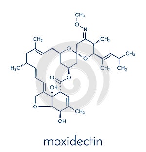 Moxidectin anthelmintic drug molecule. Skeletal formula. photo