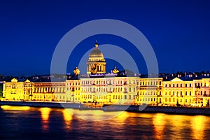 Moyka river in Saint Petersburg, Russia at the night, illuminated historical buildings