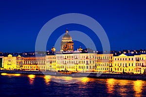 Moyka river in Saint Petersburg, Russia at the night, illuminated historical buildings