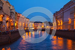 Moyka river in Saint Petersburg, Russia at night