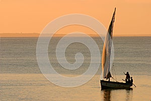 Mozambican dhow at sunset