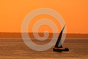 Mozambican dhow at sunset