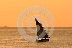 Mozambican dhow at sunset, Mozambique, Africa