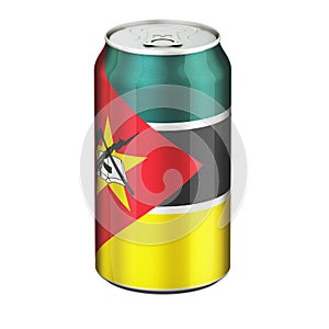 Mozambican flag painted on the drink metallic can. 3D rendering