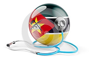 Mozambican flag with stethoscope. Health care in Mozambique concept, 3D rendering