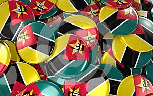 Mozambique Badges Background - Pile of Mozambican Flag Buttons.